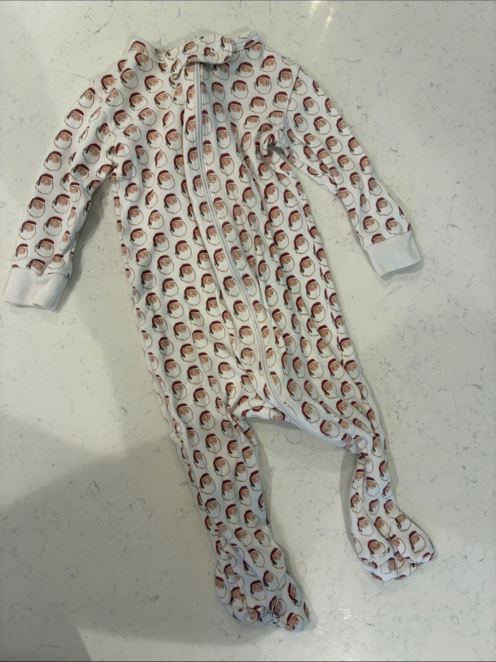 White Footed One-Piece with Red Santa Print - Kids